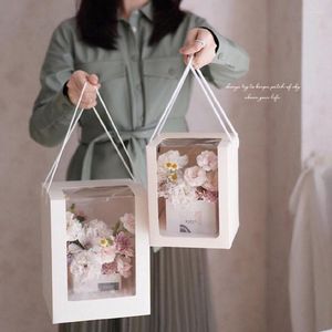 Emballage cadeau boîte à fleurs emballage fenêtre transparente exquis carré boîtes décoratives fleuriste sac Transparent Portable bonbons mariage