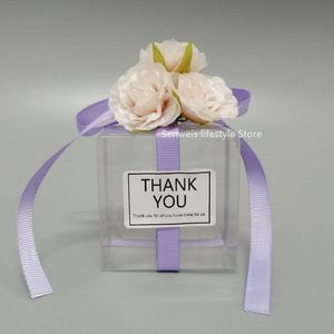 Emballage cadeau fleur boîte à bonbons romantique Rose Transparent faveurs de mariage pour les fournitures de fête d'invité petits emballages floraux sacs cadeau