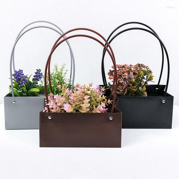 Boîtes d'emballage de fleurs d'emballage cadeau avec poignée Bouquet de papier Kraft sac de transport fournitures de fleuriste noël