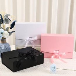 Emballage cadeau pliable aimant boîte à clapet avec nœud papillon pour mariage anniversaire baptême cadeaux de fête emballage papier LOGO personnalisé