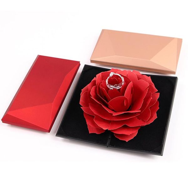 Emballage cadeau pliable Rose boîte à bagues pour femmes créatif bijou mallette de rangement anneaux saint valentin mariage proposer fleur boîte cadeau