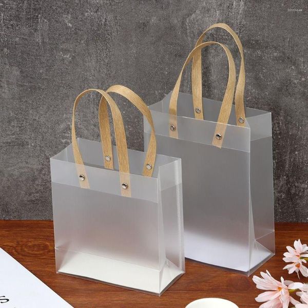 Emballage cadeau Sacs PP givrés en plastique avec poignées enveloppant le paquet de fleurs sac fournitures de décoration fourre-tout translucide de haute qualité