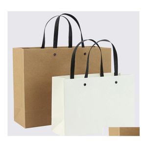 Geschenkwikkeling Kledingzakken Winkel Kraft Paper Zwart Bedrijfsadvertentieblok Druk Logo Drop Delivery Home Garden Feestelijke feestje Supply OTFXM