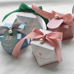 Emballage cadeau Coffret cadeau rose / bleu / marbre diamant forme baby shower fête d'anniversaire emballage boîtes à bonbons décoration de mariage pour les invités 220913