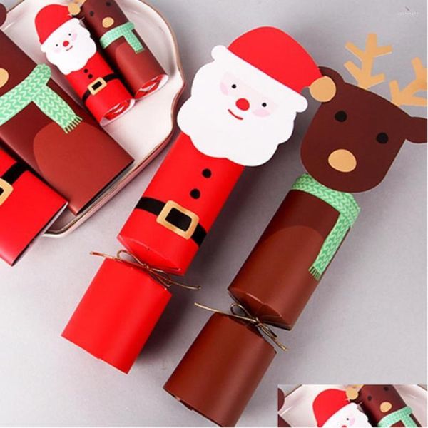 Envoltura de regalo Envoltura de regalo 10 piezas Caja en forma de caramelo Ciervos de Navidad Cajas de favor de Papá Noel Pastel Bolsa de embalaje de dibujos animados Suministros de fiesta de año de Navidad DHJZE