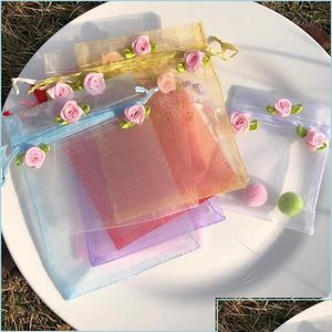 Geschenkwikkeling Gift Wrap 10pcs Wedding Candy Bag met Souvenir Return sieraden Verpakking Chinese Plain Floret Organza Net Drop Mylarbagsho Dhvjk