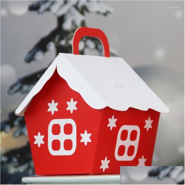 Emballage cadeau Emballage cadeau 20pcs rouge maison de neige boîte de bonbons papier joyeux Noël sac d'emballage cadeaux pour invité baby shower bonne année decorati dh5l2