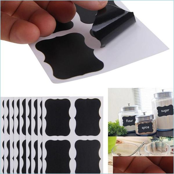 Emballage cadeau Emballage cadeau 48pcs / ensemble PVC adhésif noir écriture amovible de qualité supérieure papeterie autocollant artisanat cuisine pot organisateur étiquettes Dhrbk