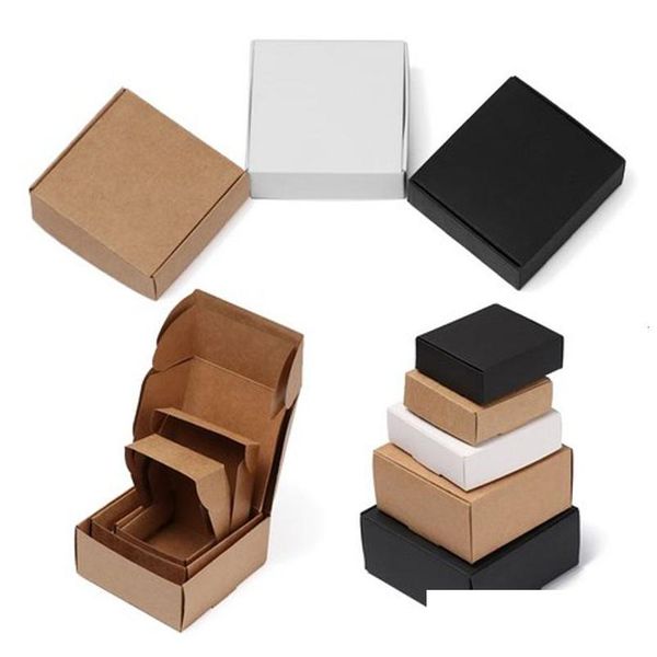 Envoltura de regalo Envoltura de regalo 50 unids Mtifunción Caja de papel Kraft Cartón marrón Jabón hecho a mano Artesanía blanca DIY Embalaje negro Joyería Dhgarden DHVLC