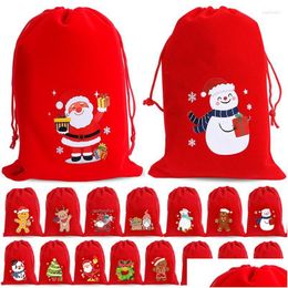 Emballage cadeau Emballage cadeau Noël Veet Sacs Rouge Dstring Candy Stocking Sac Pochette Père Noël Année Joyeux Enfants Noël Drop Livraison Maison Garde Dhvwg