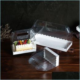 Envoltura de regalo Envoltura de regalo Caja de pastel transparente para mascotas con asa Queso Paquete de rollo suizo Paquete de postre portátil para hornear Cajas Drop de Homeindustry DHSY