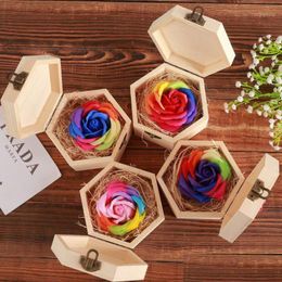 Geschenkwikkeling Geschenkwikkeling Colorf Rose Soap Flower Hexagon Love Wooden Box Valentines Day Creative Simation Day1 Drop Delivery 2022 Home GA DHXGZ