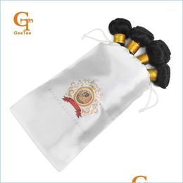 Emballage cadeau Emballage cadeau Logo personnalisé Bundle de cheveux vierges humains Emballage Sac en satin Personnalisé Femmes Extension Sac d'emballage en soie / Sacs avec DS Dhtc0