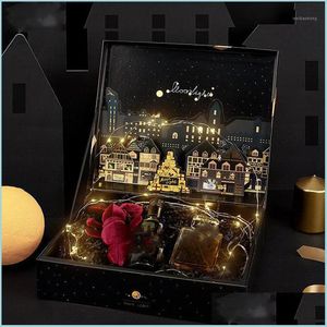 Cadeau Cadeau Wrap Cadeau Dreamly 3D Boîte Highend Black Moonlight Castle Bronzing Embossed Année Anniversaire Fête Écharpe Bijoux Bonbons Papier Bo Dhbhs