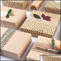 Geschenkwikkeling Geschenk wrap Event Party Supplies Feestelijke Home Garden Simple Retro Kraft Paper Valentijnsdag FL Dhajr Drop Delivery Dhlkb