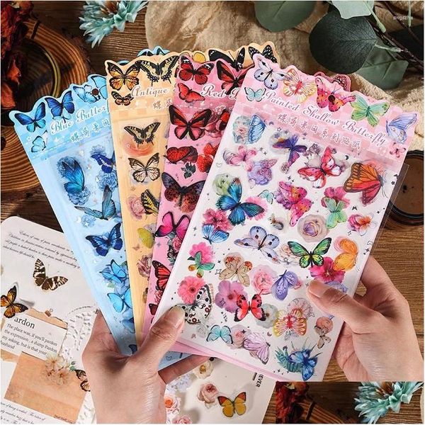 Emballage cadeau Emballage cadeau Vintage Fleurs Papillon Autocollants Scrapbooking DIY Card Making Journal Collage Notebook Décoration Creative PVC S Dhnqd