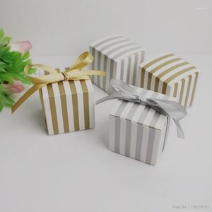 Cadeau cadeau or argent style rayé boîte de bonbons boîtes d'emballage en papier faveur de mariage et anniversaire