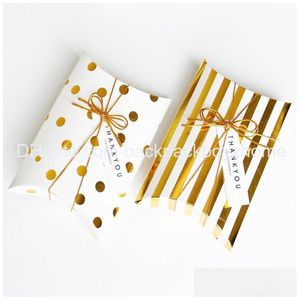 Emballage Cadeau Golden Dot Oreiller Rayé Bonbonnière Célébration Cuisson Sans Ruban Et Étiquette 14X10Cm Drop Delivery Home Garden Dhodg