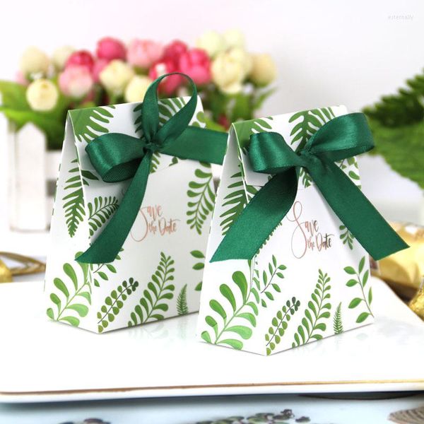 Papel de regalo Hojas verdes Papel Cajas de dulces Bolsa Caja de favores de la boda Embalaje Baby Shower Cumpleaños de la jungla hawaiana