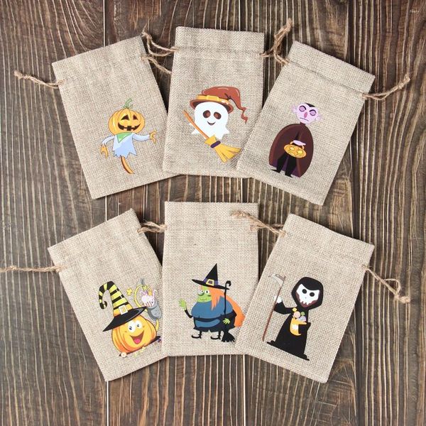 Gift Wrap Halloween Burlap Sacs Happy Decoration For Home Pumpkin Bat Ghost Festival Horror Party Fournitures d'emballage Sac d'emballage