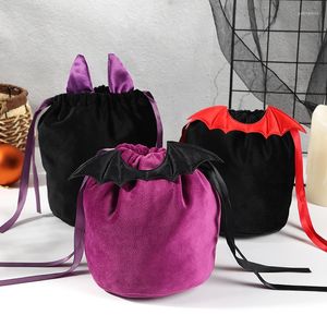 Geschenkwikkel Halloween Candy Bag Velvet Red Black Bat Oren Trick of Treat Bags Packing Drop