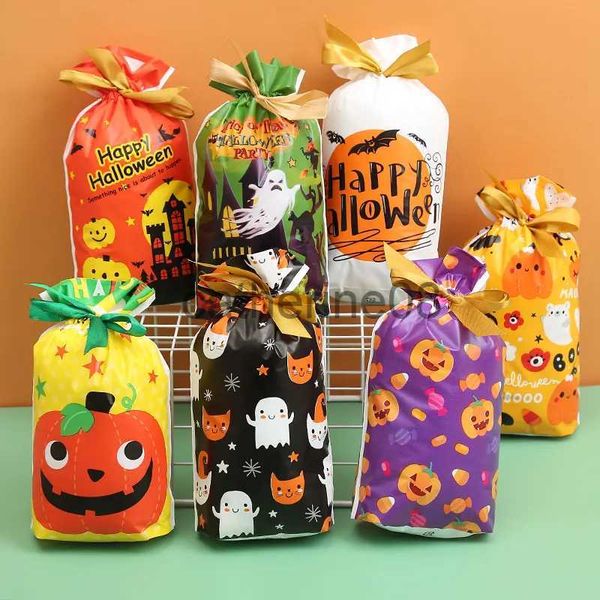 Envoltura de regalo Bolsas de dulces de Halloween Truco o trato Troublemaker Cinta de calabaza Bolsa con cordón Feliz fiesta de Halloween Favores Paquete de dulces Bolsillo x1007