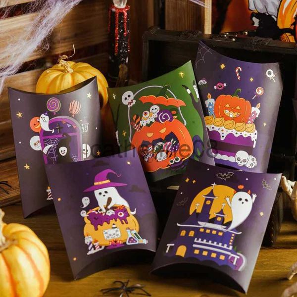 Envoltura de regalo Forma de caja de dulces de Halloween Cartón blanco Bolsas de regalo Cajas Calabazas Fantasma Bolsa de papel impresa Feliz Halloween Suministros para fiestas x1007