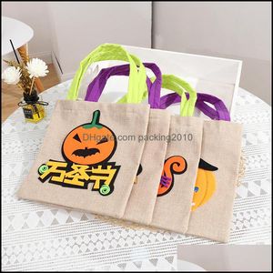 Geschenkwikkel Halloween Linnen Wrap Bag Pumpkin Cat Candy Tassen Niet geweven stof Kindermarkt Garten Festival Geschenk 3 8CL Q2 Drop Dhkmo