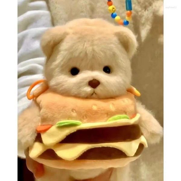 Emballage cadeau Hamburger Bear Sac à bandoulière Portable Dessin animé Mignon Burger Pommes de terre Chips Sac à dos Suspendu Peluche Poupée Jouet