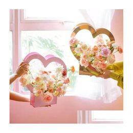 Cadeau cadeau boîte à fleurs à main boîte à fleurs en forme de coeur panier d'amour frais panier de fleurs en papier portable sac d'emballage livraison directe maison jardin Dhw3P