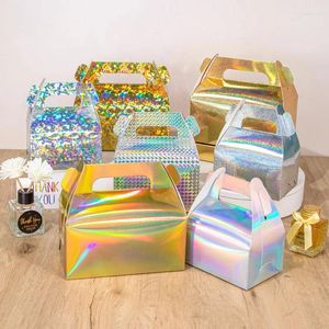 Envoltura de regalo Caja de mano Boda Colorido Pastel de caramelo Postre Mousse Cajas de papel portátiles Piel de vaca gruesa Láser Color Hornear Tienda Embalaje