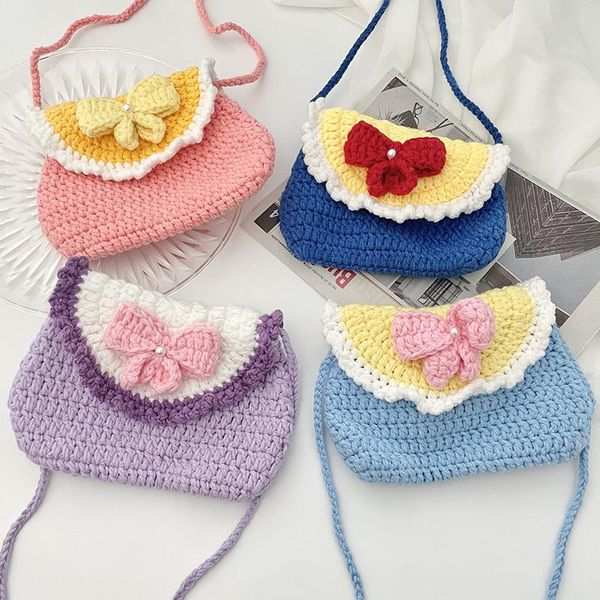 Emballage cadeau fait à la main laine tricot porte-monnaie créatif sac à bandoulière dessin animé multicolore mignon fille main armure sacs pour KidsGift