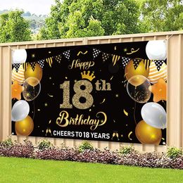 Emballage cadeau Happy 18th Birthday Backdrop Banner Cheers to 18 Years Background Banner Decors Party Supplies Intérieur Extérieur Po Booth Props 230627