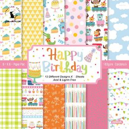 Emballage cadeau joyeux anniversaire papier Pack 6 "x 6" 12 feuilles Art fond carte faisant bricolage Scrapbook artisanat B