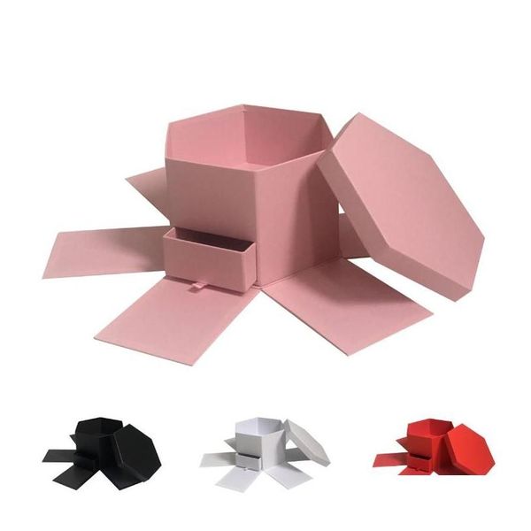 Cadeau cadeau Happy Surprise Flower Coffret cadeau carré der hexagone double couche boîtes à gâteaux roses pour l'emballage de mariage Saint-Valentin Drop Del Dhmdw