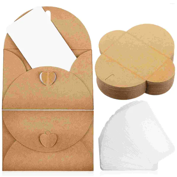 Emballage cadeau coeur boucle Kraft papier cartes enveloppes décor de noël Mini merci plaine saluer carré blanc ensemble