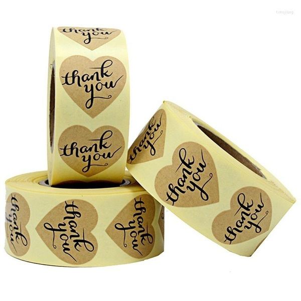 Emballage cadeau Coeur Kraft Papier Merci Autocollant Golden Appréciation Sceau Étiquettes 50-500pcs Tags Autocollants adhésifs pour enveloppe et sac