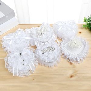 Cadeau Wrap Coeur Dentelle Anneau Boîte Blanc Romantique Fête De Mariage Cérémonie Bijoux Anneaux Oreiller Coussin Titulaire Mariage Décoration Fournitures