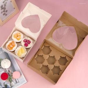 Geschenkwikkeling Hartraam Cupcake Boxes Kraft Paper Packing Box voor cake muffin koekjes Candy kerst trouwfeest verjaardag 4/6cup