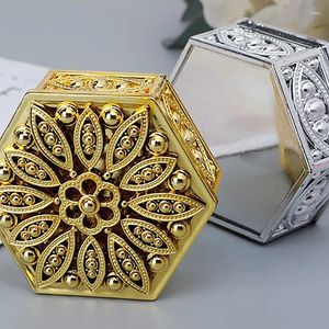 Geschenkwikkel Zhexagon Creative Plastic Candy Box Wedding Vintage Boxes Chocolate Treat Party Favor Hollow Gold Silver