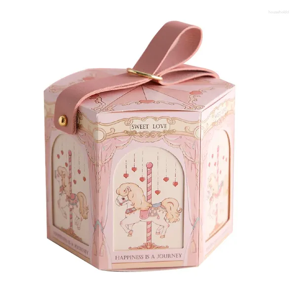 Emballage cadeau Hexagone Cuir Portable Boîte De Bonbons De Mariage Baby Shower Bleu Rose Boîtes De Papier Pour Garçons Filles Fête Fournitures D'événement