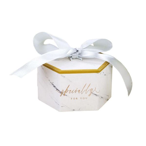 Emballage cadeau hexagone marbre faveurs de mariage boîte Souvenirs avec ruban bébé douche bonbons boîtes fête décoration cadeau