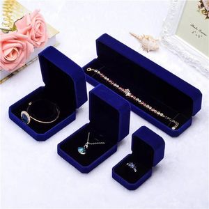 Geschenkwikkeling Hoogwaardige flanelet Royal Blue Jewelry Box Plush Face Ring Bracelet ketting Flocking Packaging Display