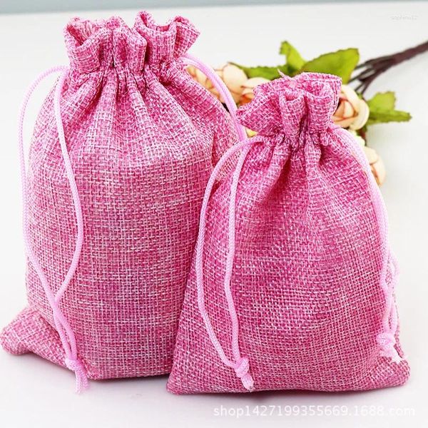 Enveloppe cadeau de haute qualité 100 pcs / lot rose mini pochette de jute en linge de petit sac d'emballage bijoux de mariage (7x9 cm)