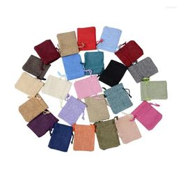 Enveloppe cadeau de haute qualité 7x9 cm 100pcs en lin jute sweping pochet coton mix colores packages pour emballage sacs de bonbons de Noël de mariage