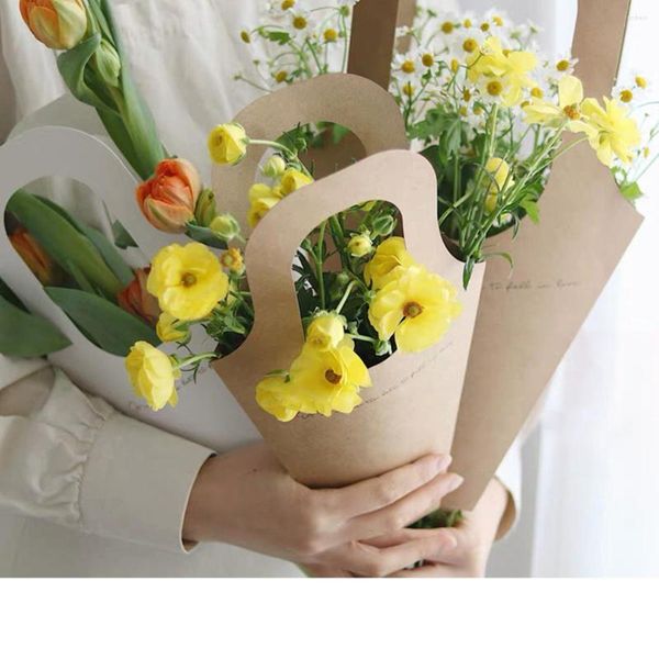 Emballage cadeau de haute qualité Boîte d'emballage de fleurs Portable Rose Sac en papier Bouquet Saint Valentin Fête d'anniversaire Noël