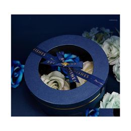 Geschenkwikkel Highgrade Hollowout Box Blue Round Round Rightangar Bronzing Embosed Pattern Lint Jaar Party Scarf Sieraden Paper Box1 Drop Del DHV52