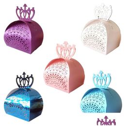 Envoltura de regalo Hollow Out Candy Box Crown Laser Cut Cajas de chocolate Baby Shower Favors Drop Delivery Home Garden Fiesta festiva Su Dhrk3