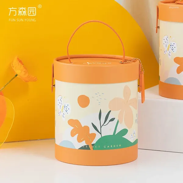 Illustration enveloppante Gift Peeted Literary Round Portable Box Hug Bucket Bucket Packaging Favors Favors for Guests Mini Cardboard