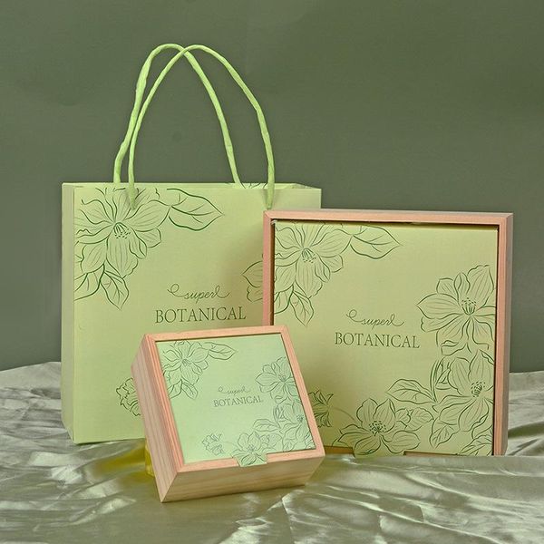 Envoltura de regalo Ins Forest Estilo pintado a mano Regalos de boda para invitados Caja de recuerdos Embalaje Favores de fiesta Caja de dulces de madera verdeEnvoltura de regaloRegalo